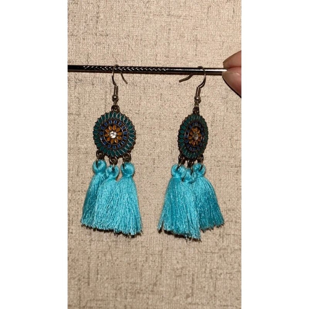 Light Blue Vintage Bohemian Style Tassel Earrings